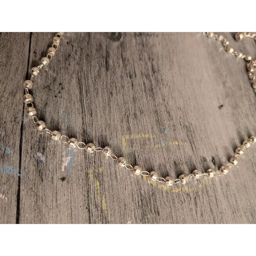 Silver Tone Faceted Bead Chain Necklace Adjustable Lobster Clasp Minimalist